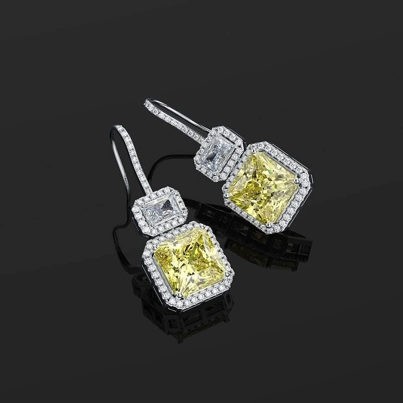 925 Massiv Sterling Silber Citrin Edelstein Tropfen Baumeln Diamanten Hochzeit Haken Ohrringe Edlen Schmuck Großhandel