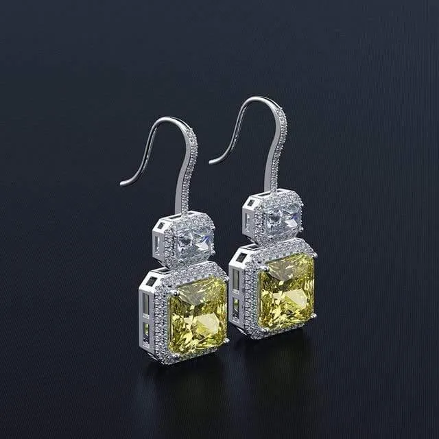 925 Massiv Sterling Silber Citrin Edelstein Tropfen Baumeln Diamanten Hochzeit Haken Ohrringe Edlen Schmuck Großhandel