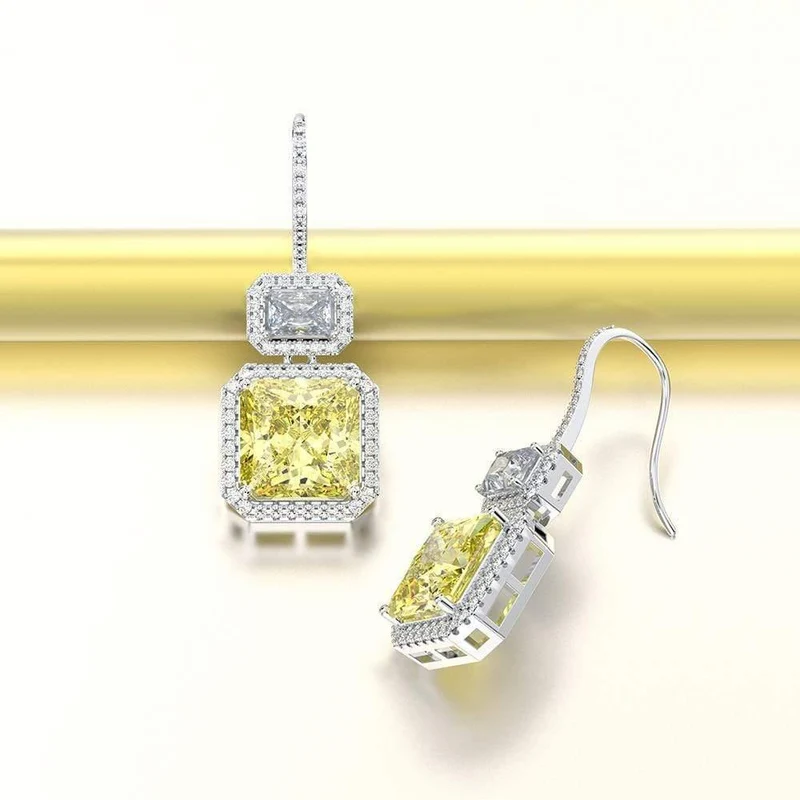 925 Massiv Sterling Silber Citrin Edelstein Tropfen Baumeln Diamanten Hochzeit Haken Ohrringe Edlen Schmuck Großhandel