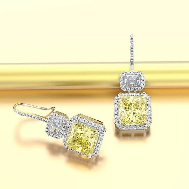 925 Massiv Sterling Silber Citrin Edelstein Tropfen Baumeln Diamanten Hochzeit Haken Ohrringe Edlen Schmuck Großhandel