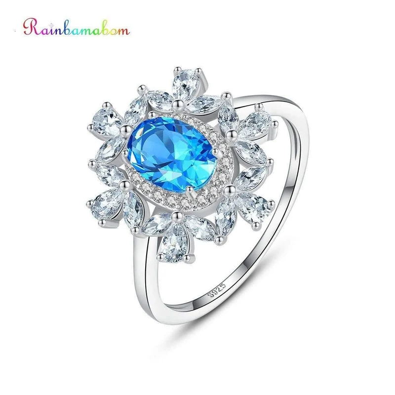 925 Sterling Silber Aquamarin Smaragd Edelstein Hochzeit Verlobung Diamanten Pflanzenring Feiner Schmuck Großhandel