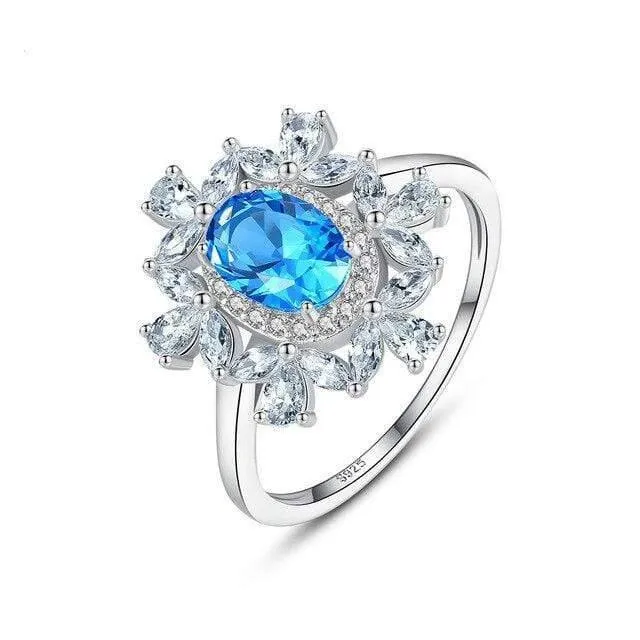 925 Sterling Silber Aquamarin Smaragd Edelstein Hochzeit Verlobung Diamanten Pflanzenring Feiner Schmuck Großhandel