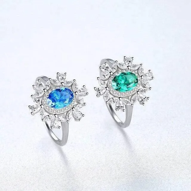 925 Sterling Silber Aquamarin Smaragd Edelstein Hochzeit Verlobung Diamanten Pflanzenring Feiner Schmuck Großhandel