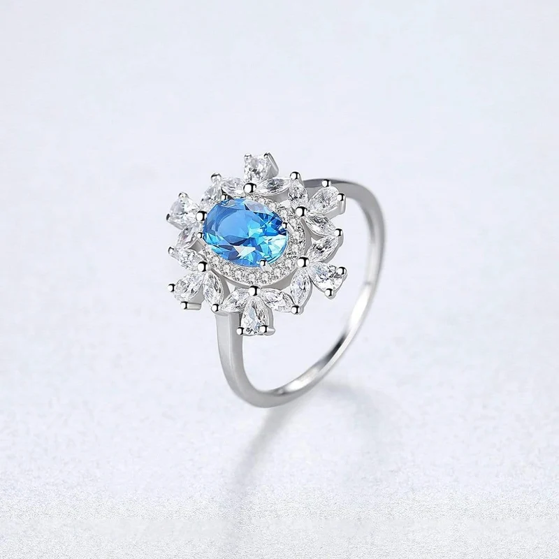 925 Sterling Silber Aquamarin Smaragd Edelstein Hochzeit Verlobung Diamanten Pflanzenring Feiner Schmuck Großhandel