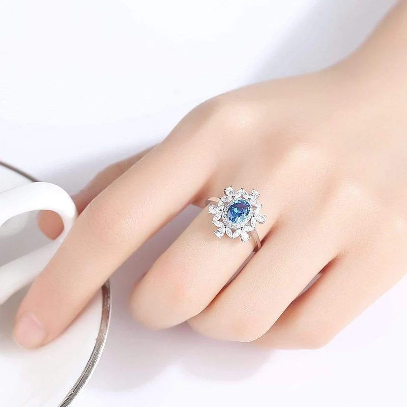 925 Sterling Silber Aquamarin Smaragd Edelstein Hochzeit Verlobung Diamanten Pflanzenring Feiner Schmuck Großhandel