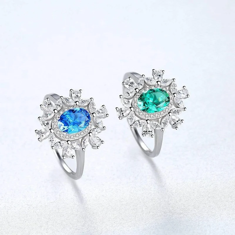 925 Sterling Silber Aquamarin Smaragd Edelstein Hochzeit Verlobung Diamanten Pflanzenring Feiner Schmuck Großhandel
