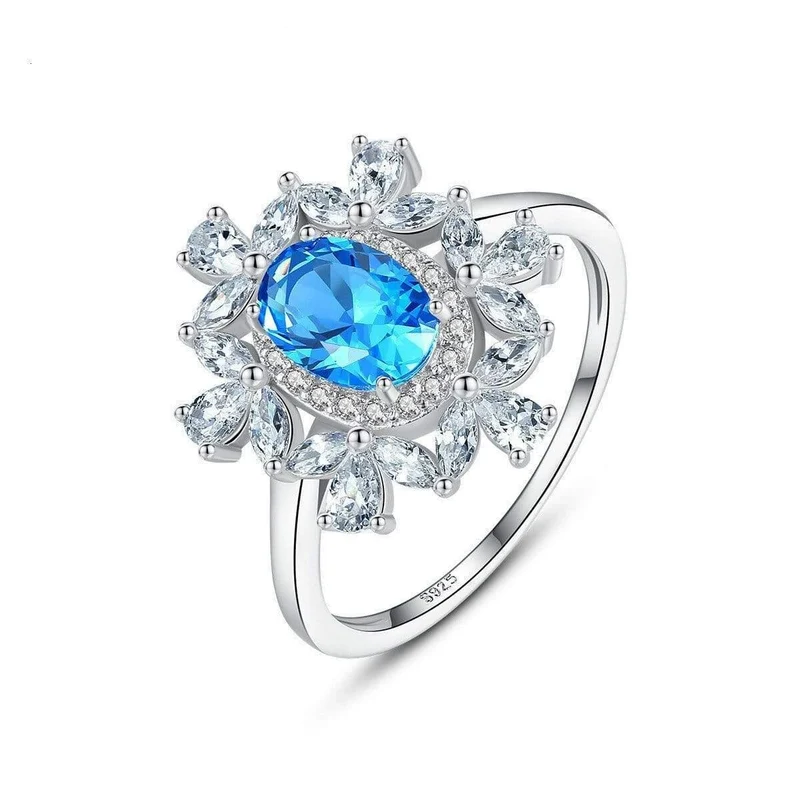 925 Sterling Silber Aquamarin Smaragd Edelstein Hochzeit Verlobung Diamanten Pflanzenring Feiner Schmuck Großhandel