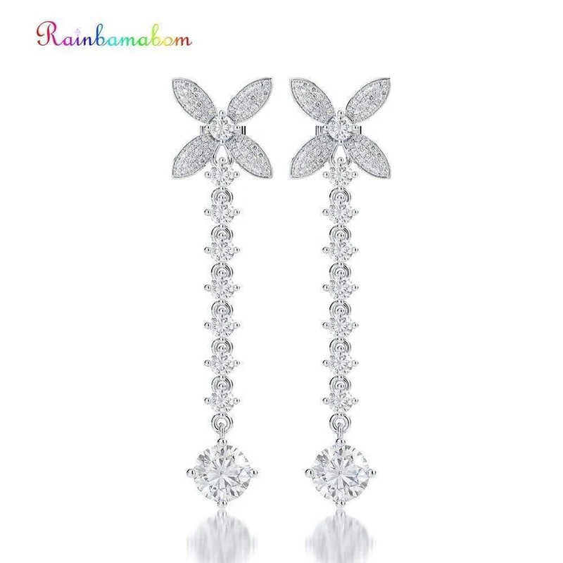925 Sterling Silber Weißer Saphir Edelstein Tropfen Baumelnde Diamanten Schleife Ohrringe Feiner Schmuck Geschenk Großhandel