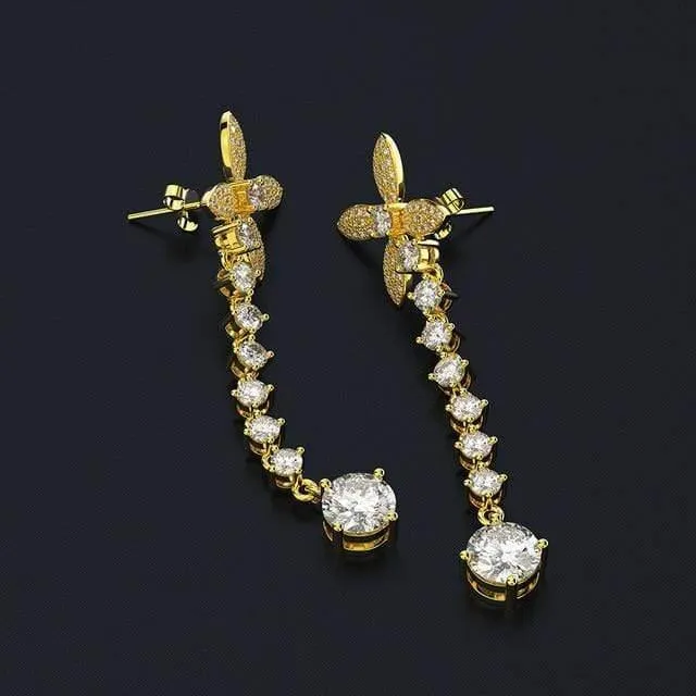 925 Sterling Silber Weißer Saphir Edelstein Tropfen Baumelnde Diamanten Schleife Ohrringe Feiner Schmuck Geschenk Großhandel