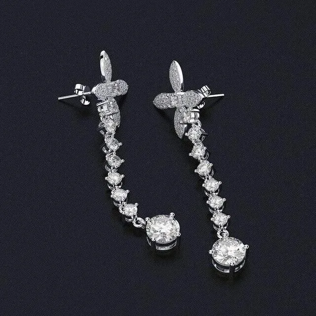 925 Sterling Silber Weißer Saphir Edelstein Tropfen Baumelnde Diamanten Schleife Ohrringe Feiner Schmuck Geschenk Großhandel