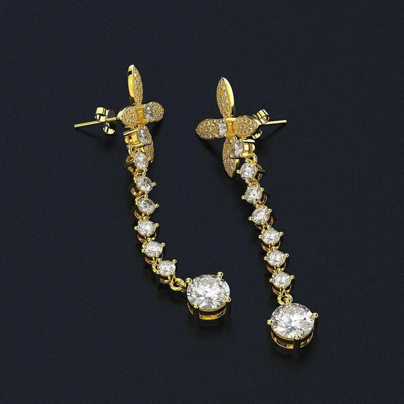 925 Sterling Silber Weißer Saphir Edelstein Tropfen Baumelnde Diamanten Schleife Ohrringe Feiner Schmuck Geschenk Großhandel
