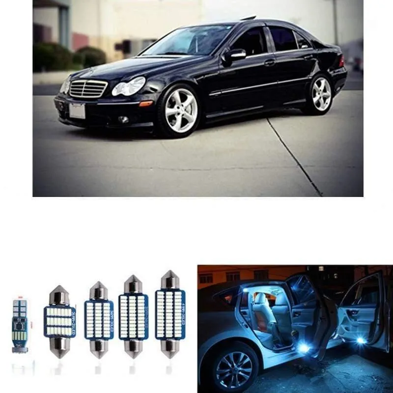 11-teiliges CANBUS-Fehlerfreies LED-Innenbeleuchtungs-Set-Paket für Mercedes W203 Zubehör, Dome-Leseleuchten 2001–2007, weiß, eisblau