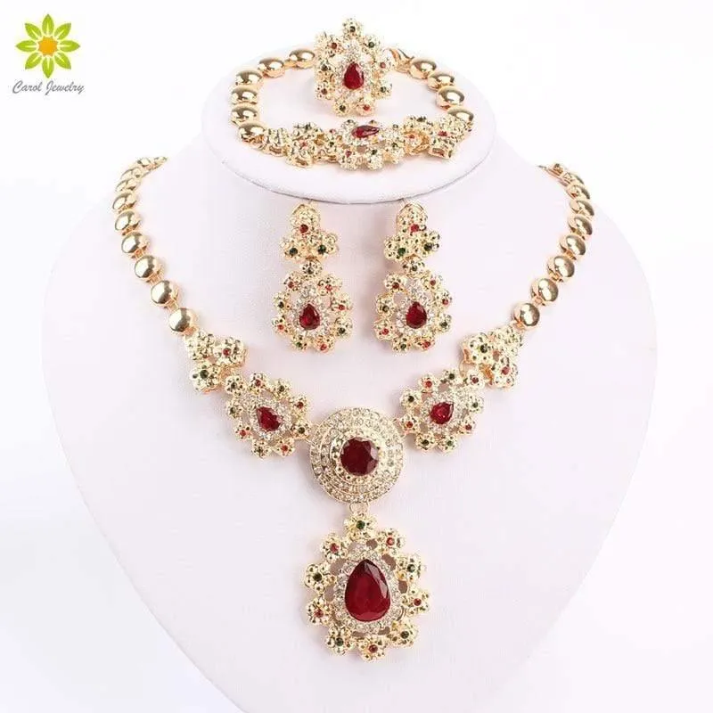 Hochzeit Zubehör Afrikanische Perlen Party Geschenk Gold Farbe Kristall Halskette Ohrringe Sets