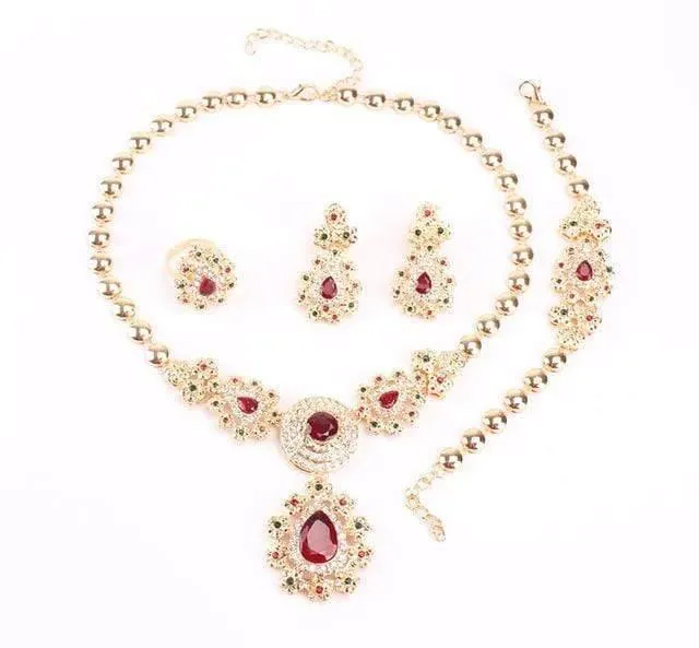 Hochzeit Zubehör Afrikanische Perlen Party Geschenk Gold Farbe Kristall Halskette Ohrringe Sets