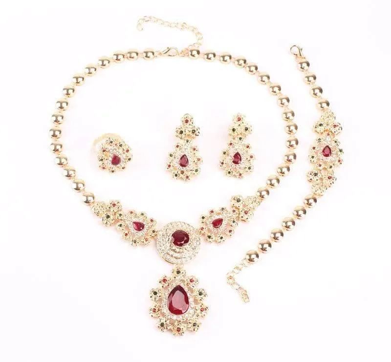 Hochzeit Zubehör Afrikanische Perlen Party Geschenk Gold Farbe Kristall Halskette Ohrringe Sets