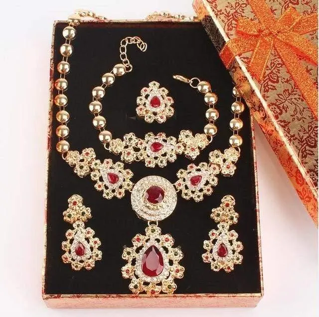 Hochzeit Zubehör Afrikanische Perlen Party Geschenk Gold Farbe Kristall Halskette Ohrringe Sets