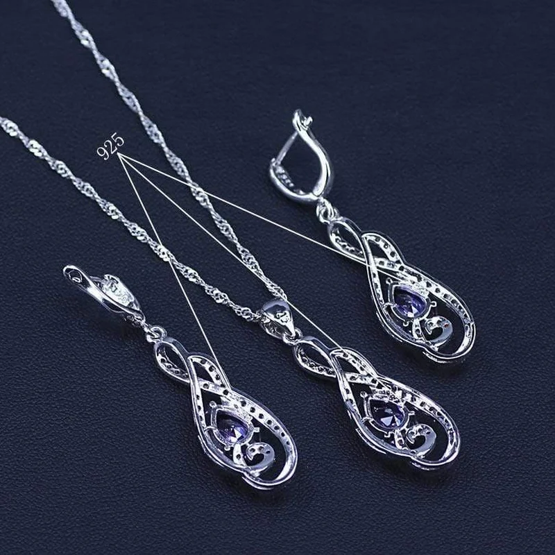 Frauen Weiß Zirkon Silber 925 Schmuck Sets Armbänder Anhänger Halskette Ringe Ohrringe Mit Steinen Set Schmuck