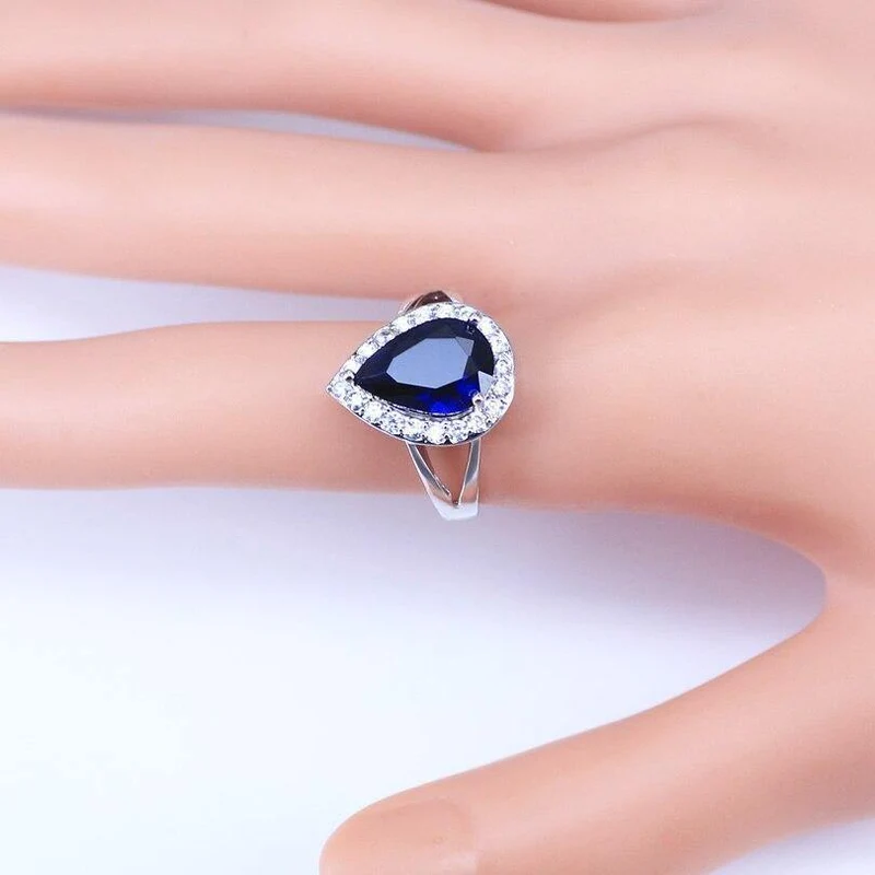 Blauer Zirkonia, weiße CZ, 925er Silber, Schmucksets für Damen, Ohrringe/Anhänger/Halskette/Ringe