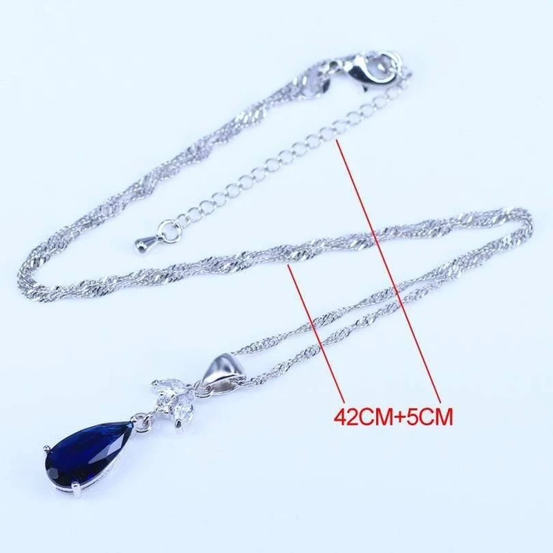 Blauer Zirkonia, weiße CZ, 925er Silber, Schmucksets für Damen, Ohrringe/Anhänger/Halskette/Ringe