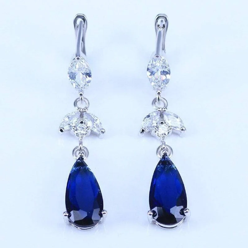 Blauer Zirkonia, weiße CZ, 925er Silber, Schmucksets für Damen, Ohrringe/Anhänger/Halskette/Ringe