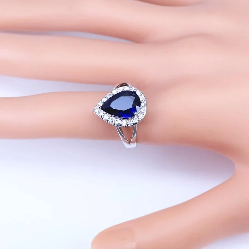 Blauer Zirkonia, weiße CZ, 925er Silber, Schmucksets für Damen, Ohrringe/Anhänger/Halskette/Ringe