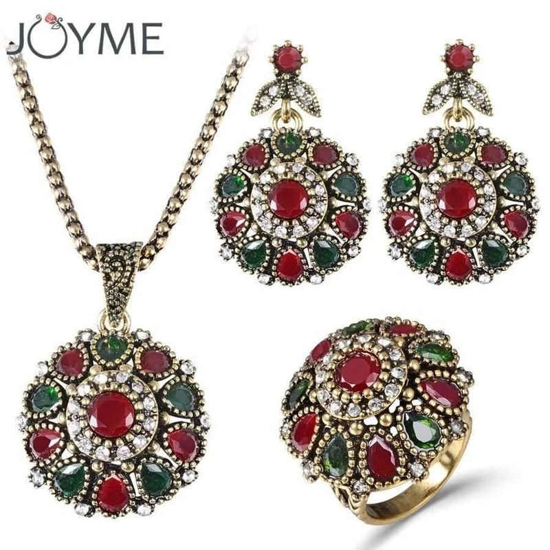 Halsketten-Sets, modische Ohrringe, modischer Vintage-Ethno-Schmuck, türkische 3-teilige nigerianische Halskette mit roten Perlen