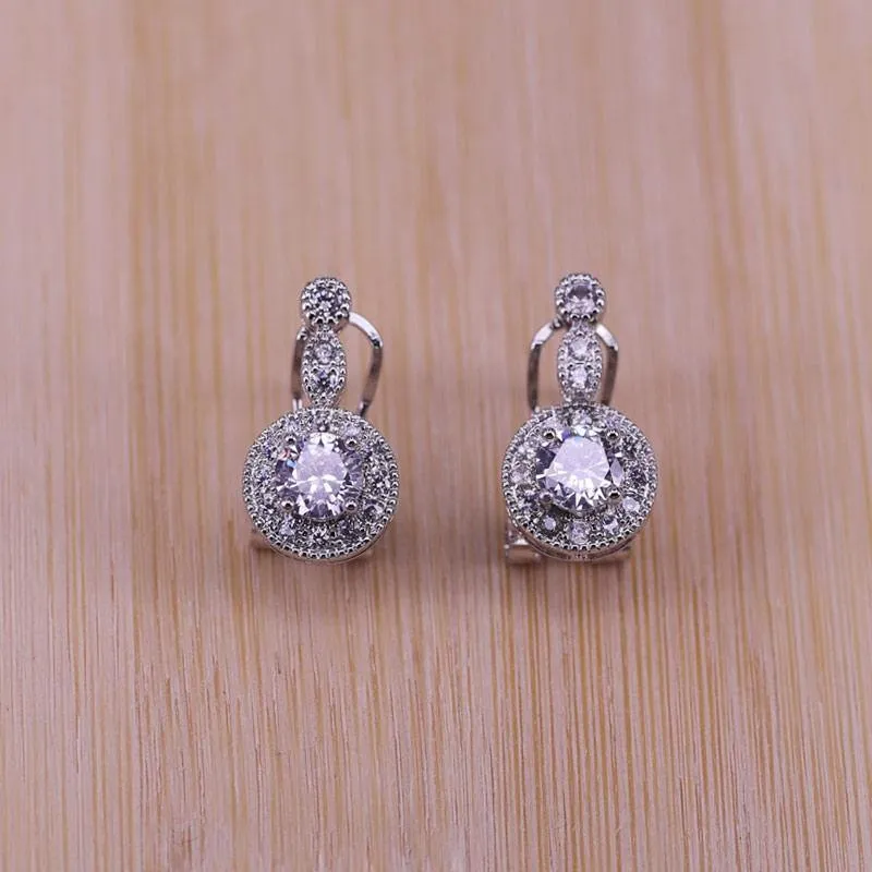 Zirkonia 925 Sterling Silber Hochzeit Schmuck Sets Ohrringe Anhänger Halskette Ringe Größe 6-10
