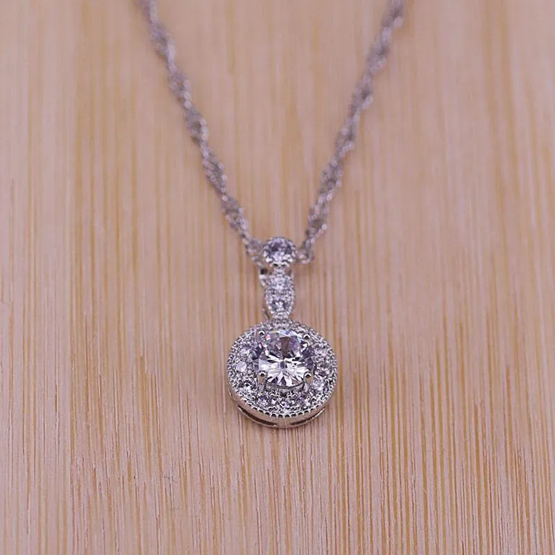 Zirkonia 925 Sterling Silber Hochzeit Schmuck Sets Ohrringe Anhänger Halskette Ringe Größe 6-10