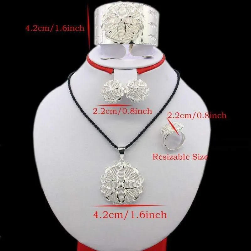 Schmuckset, versilbert, eritreische/äthiopische/afrikanische Halskette/Anhänger/Armreif/Ohrring/Ring, Hochzeitsschmuck-Sets