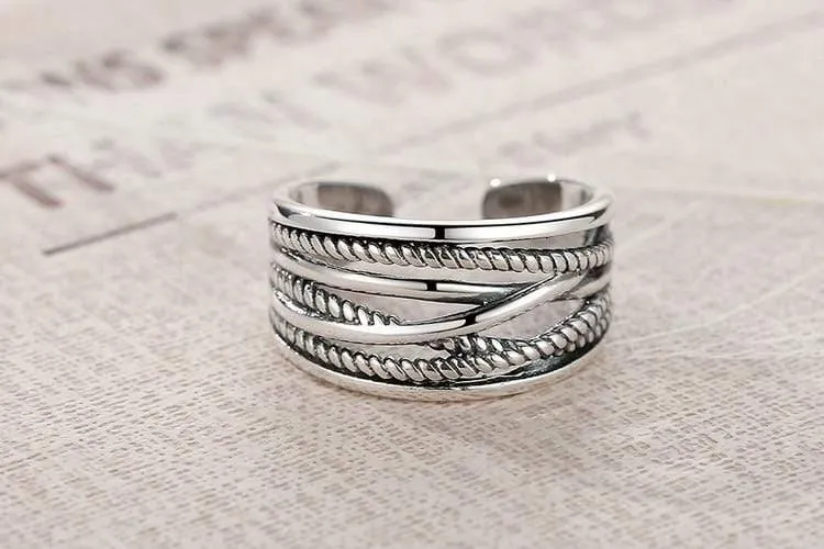 Offene Ringe aus 925er-Sterlingsilber für Damen und Herren, Vintage-Stil, edler Schmuck FMR005