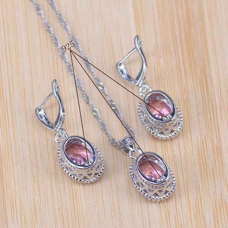 925 Silber Schmuck Sets für Frauen Party Hochzeit 3PCS Ohrringe Halskette Anhänger Ringe