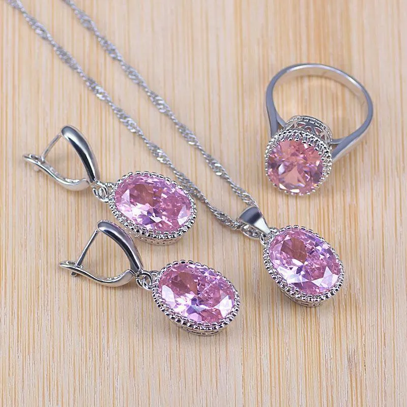 925 Silber Schmuck Sets für Frauen Party Hochzeit 3PCS Ohrringe Halskette Anhänger Ringe
