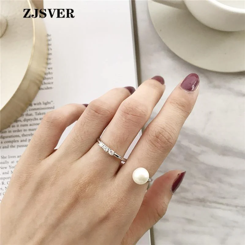 925 Sterling Silber Ringe Mode geometrische S Form Perle verstellbar Frauen Ring für die Teilnahme an Party