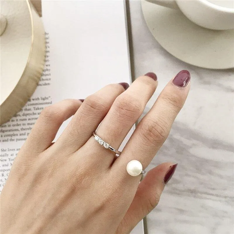 925 Sterling Silber Ringe Mode geometrische S Form Perle verstellbar Frauen Ring für die Teilnahme an Party