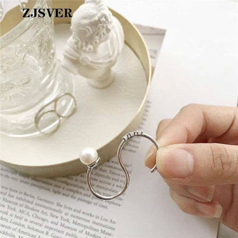 925 Sterling Silber Ringe Mode geometrische S Form Perle verstellbar Frauen Ring für die Teilnahme an Party