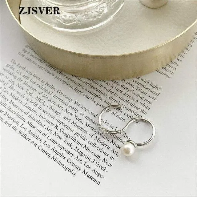 925 Sterling Silber Ringe Mode geometrische S Form Perle verstellbar Frauen Ring für die Teilnahme an Party