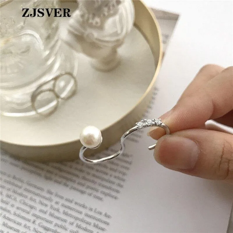 925 Sterling Silber Ringe Mode geometrische S Form Perle verstellbar Frauen Ring für die Teilnahme an Party