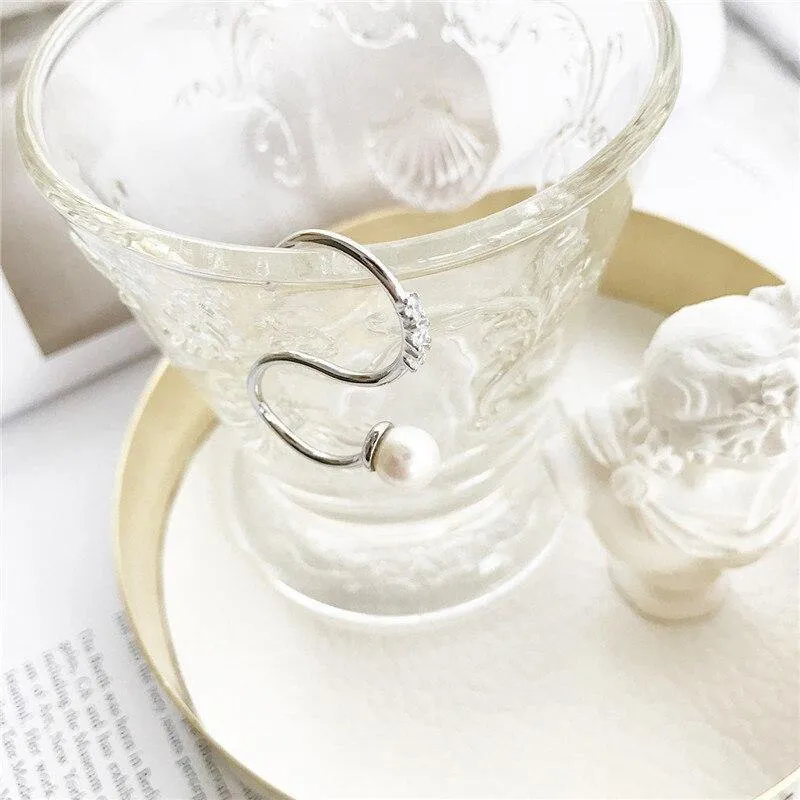 925 Sterling Silber Ringe Mode geometrische S Form Perle verstellbar Frauen Ring für die Teilnahme an Party