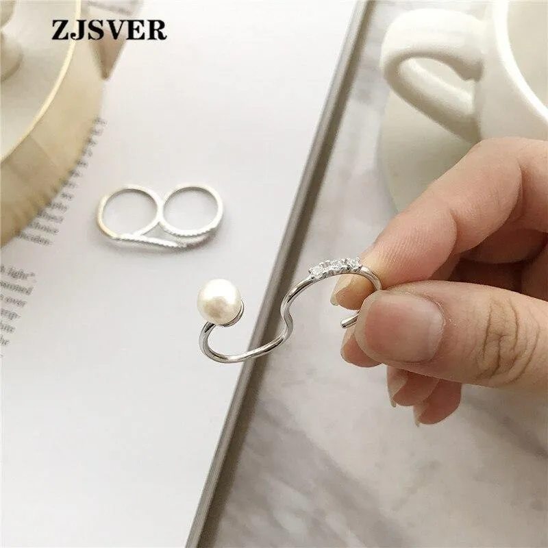 925 Sterling Silber Ringe Mode geometrische S Form Perle verstellbar Frauen Ring für die Teilnahme an Party