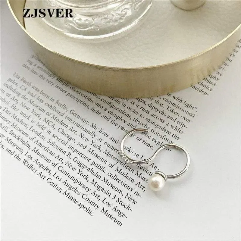 925 Sterling Silber Ringe Mode geometrische S Form Perle verstellbar Frauen Ring für die Teilnahme an Party