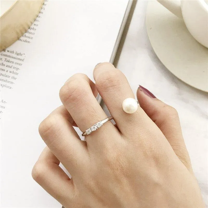 925 Sterling Silber Ringe Mode geometrische S Form Perle verstellbar Frauen Ring für die Teilnahme an Party