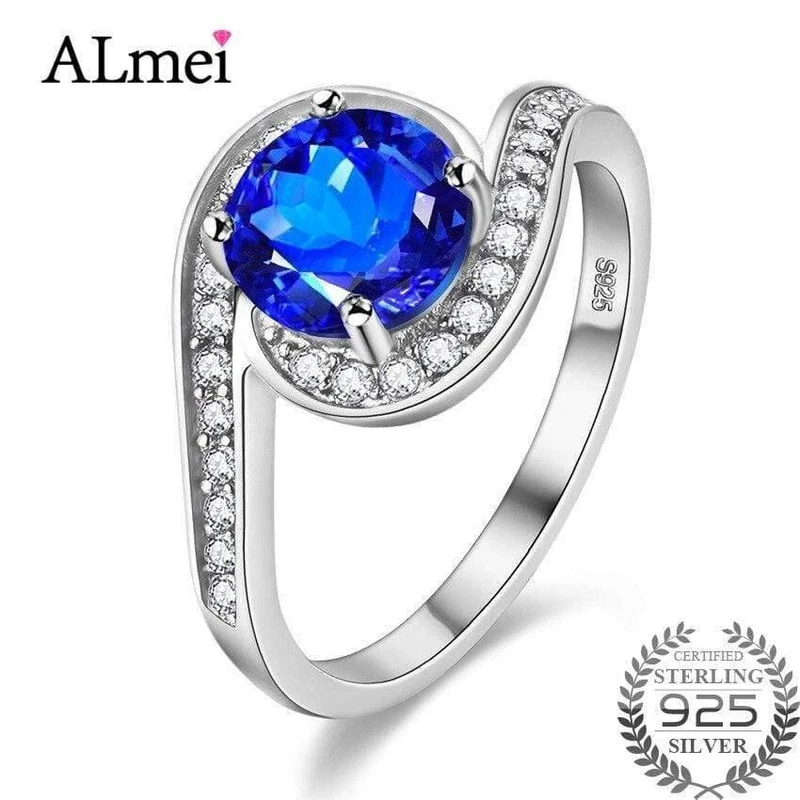 Ocean Blue Topaz Trauringe Geprüfter Zirkon 925 Sterling-Silber-Schmuck für Damen 40% FJ026