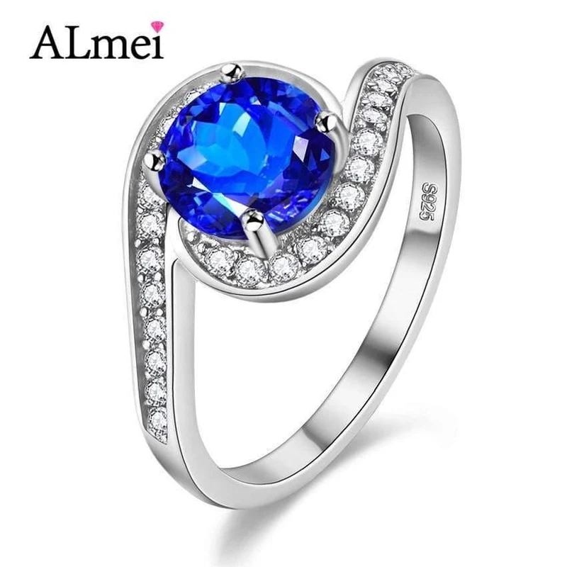 Ocean Blue Topaz Trauringe Geprüfter Zirkon 925 Sterling-Silber-Schmuck für Damen 40% FJ026