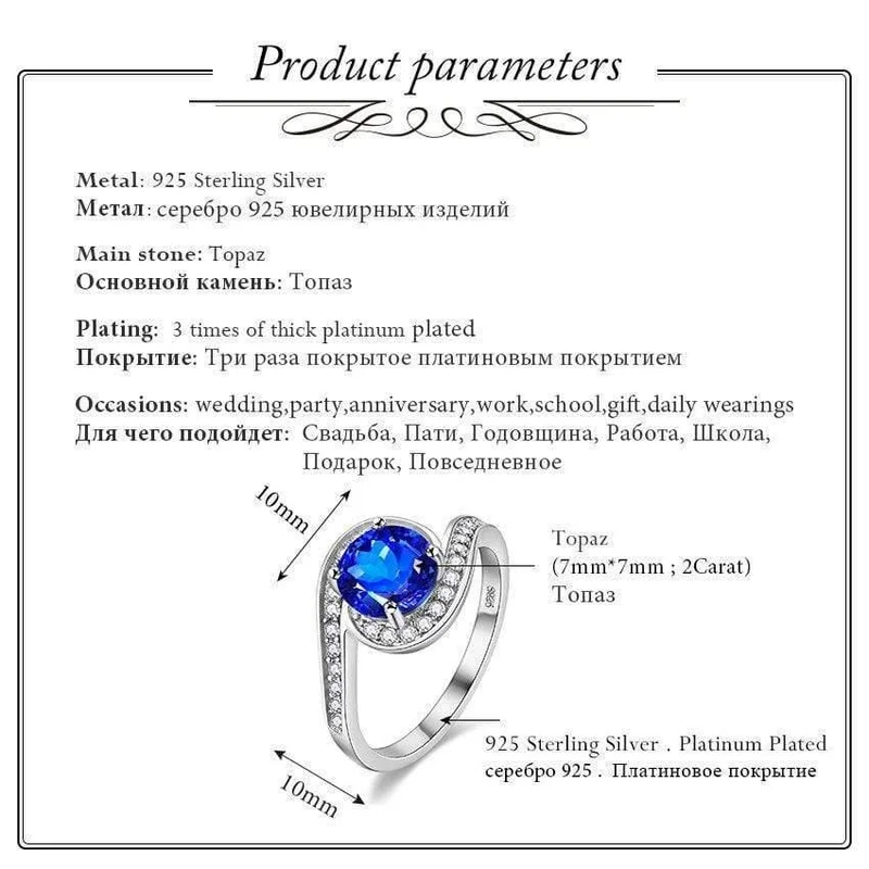 Ocean Blue Topaz Trauringe Geprüfter Zirkon 925 Sterling-Silber-Schmuck für Damen 40% FJ026