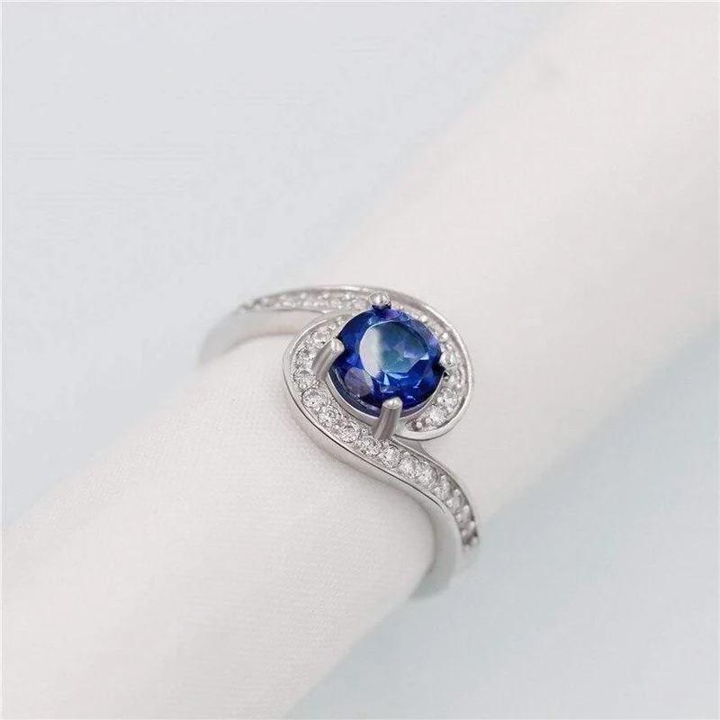 Ocean Blue Topaz Trauringe Geprüfter Zirkon 925 Sterling-Silber-Schmuck für Damen 40% FJ026