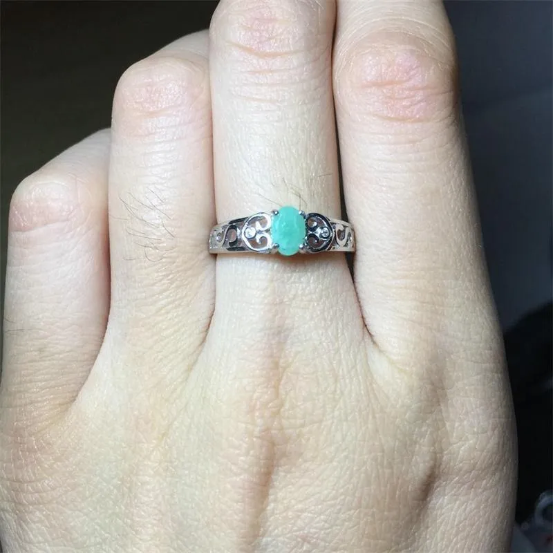 Naturgrüner Smaragdring, Vintage Art Deco Ring, Herz Buchstabe S Sterling Silber Ringe für Frauen