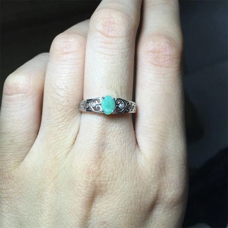 Naturgrüner Smaragdring, Vintage Art Deco Ring, Herz Buchstabe S Sterling Silber Ringe für Frauen