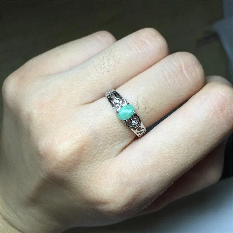 Naturgrüner Smaragdring, Vintage Art Deco Ring, Herz Buchstabe S Sterling Silber Ringe für Frauen