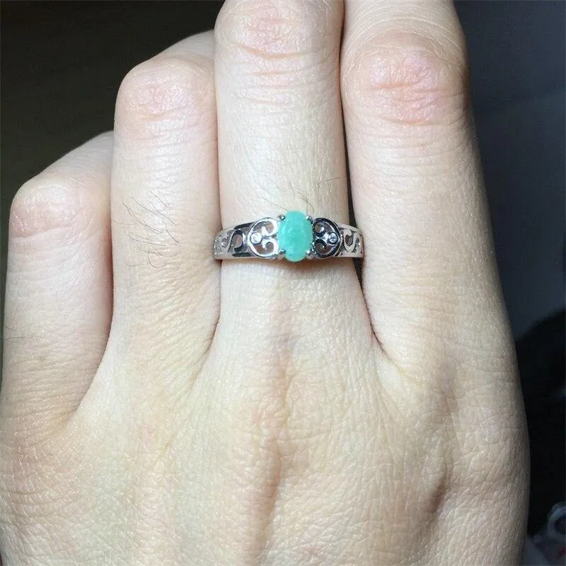 Naturgrüner Smaragdring, Vintage Art Deco Ring, Herz Buchstabe S Sterling Silber Ringe für Frauen