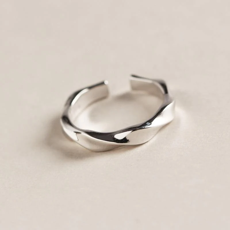 925 Sterling Silber Verzerrung S offene Ringe Silber Textur Abschnitt kreative elegante schicke Ringe für Frauen edlen Schmuck